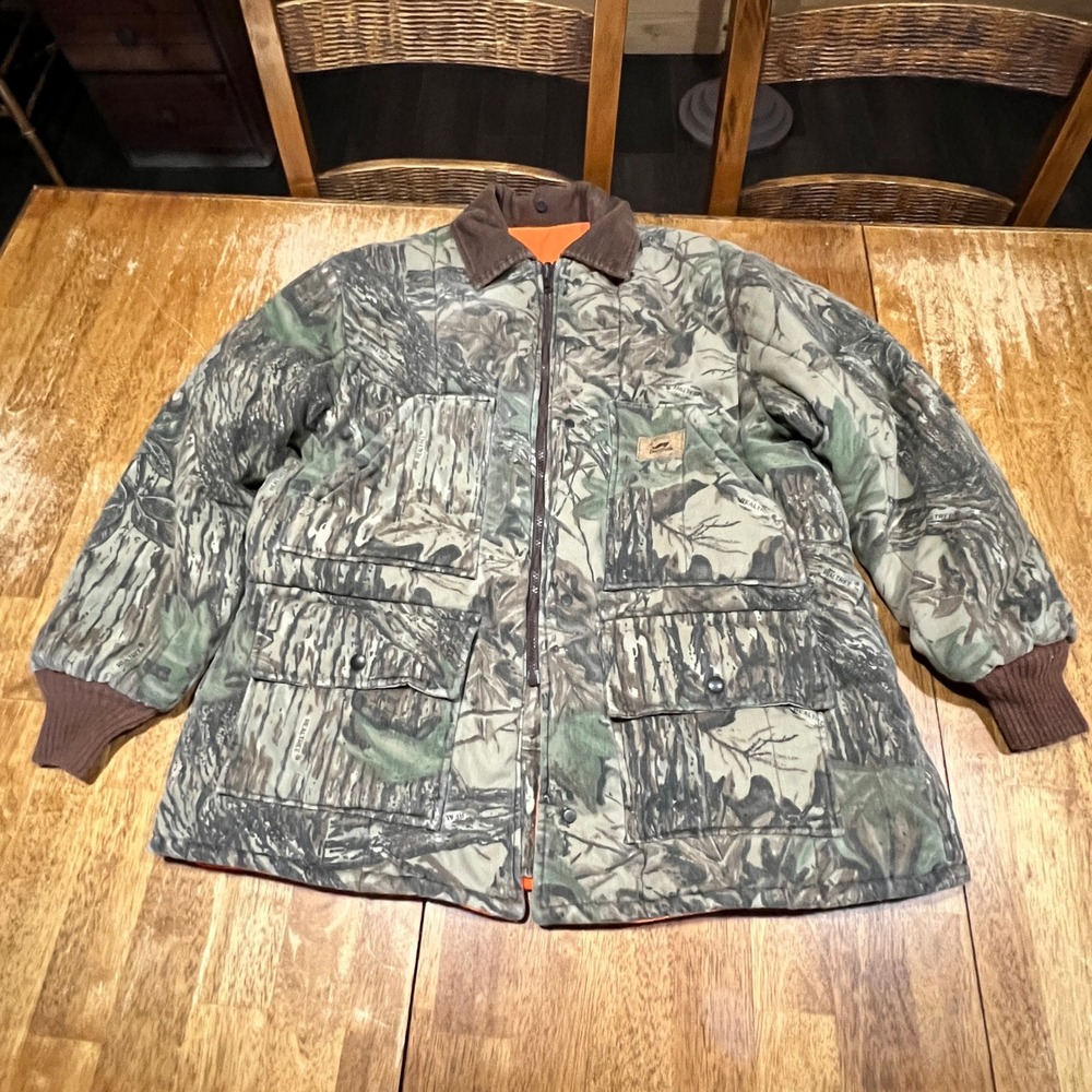 Vintage Duxbak Coat Men's Realtree Camo Orange Reversible Full Zip Large Quilted